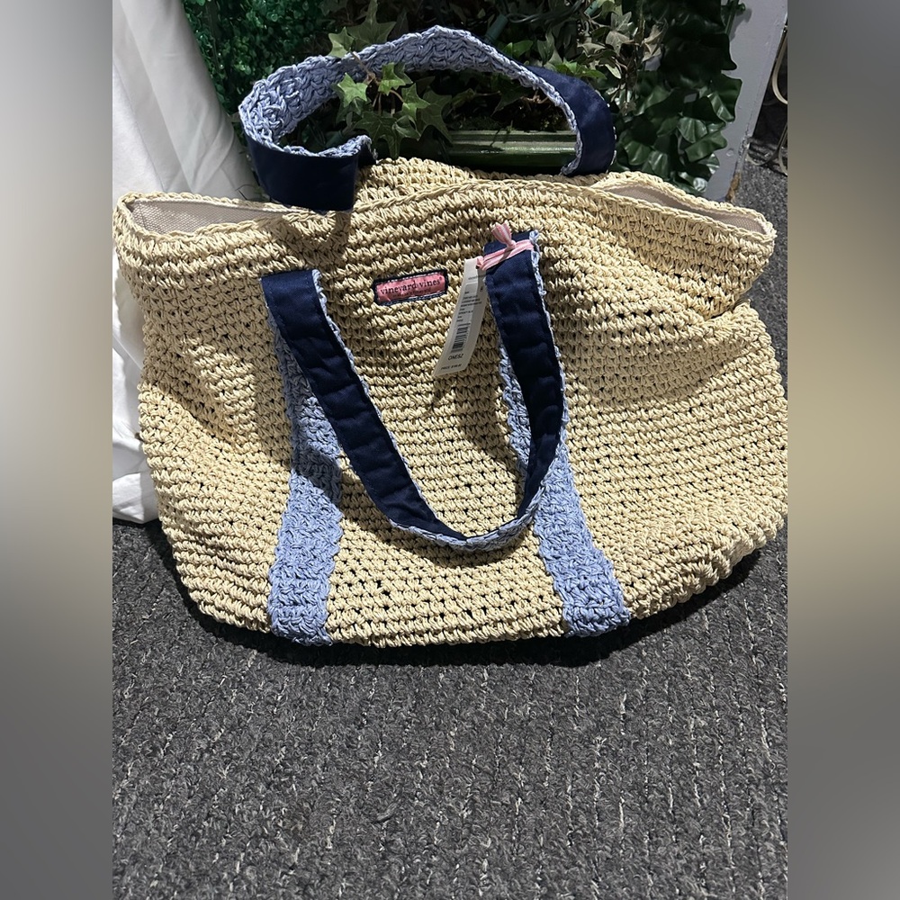 Vineyard Vines Tan and Blue Tote Bag